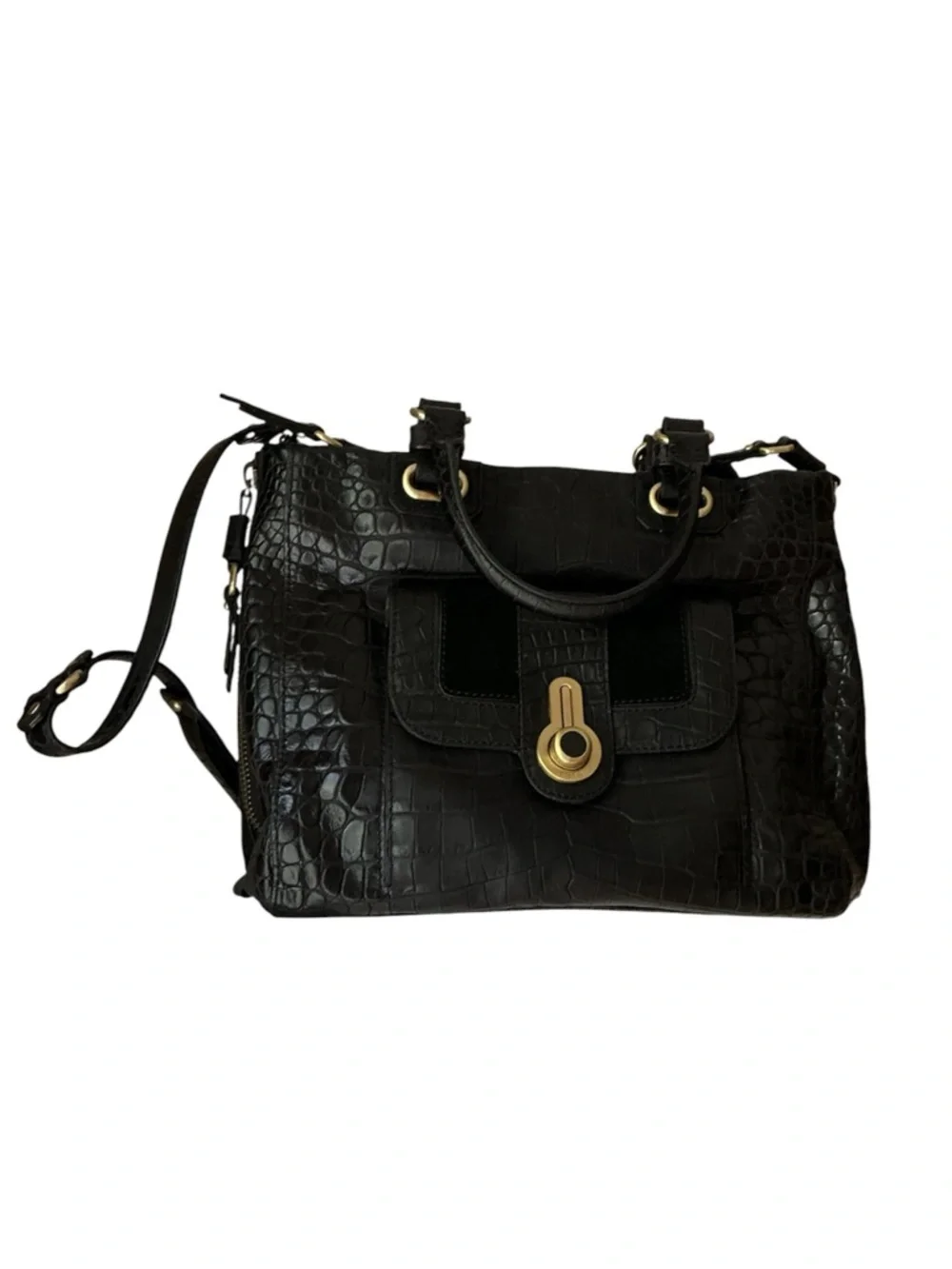 Rafe New York Black Croc-Embossed Leather Tote with Gold Hardware